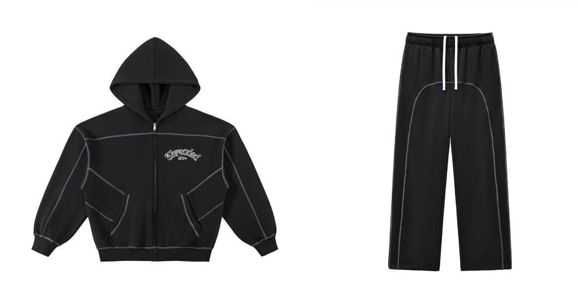 Contrast stitch boxy fit zip-up [black] – Threaded Attire