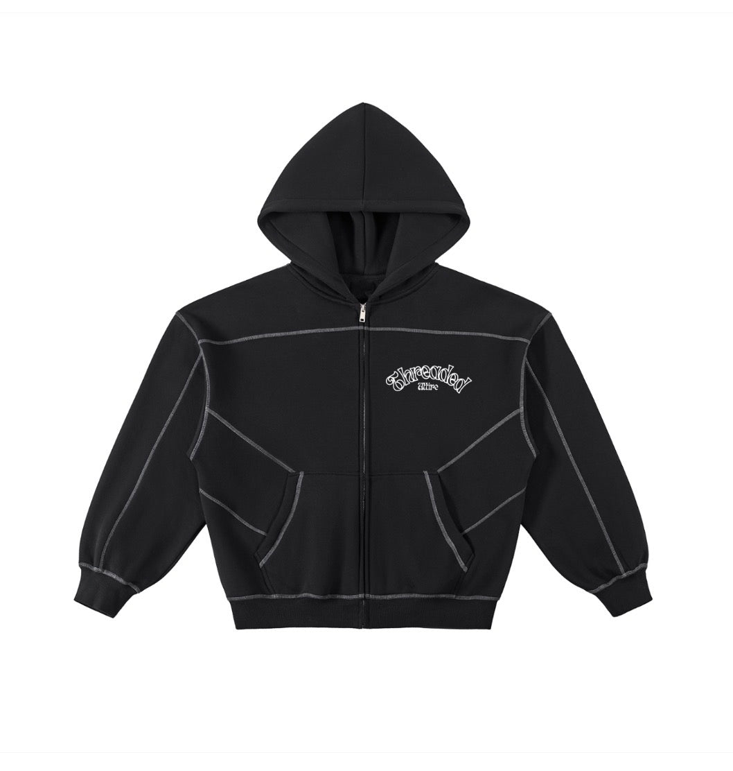 theredthread contrast zipknithoodiewh×bk Contrast stitch boxy fit zip-up [black] – Threaded Attire
