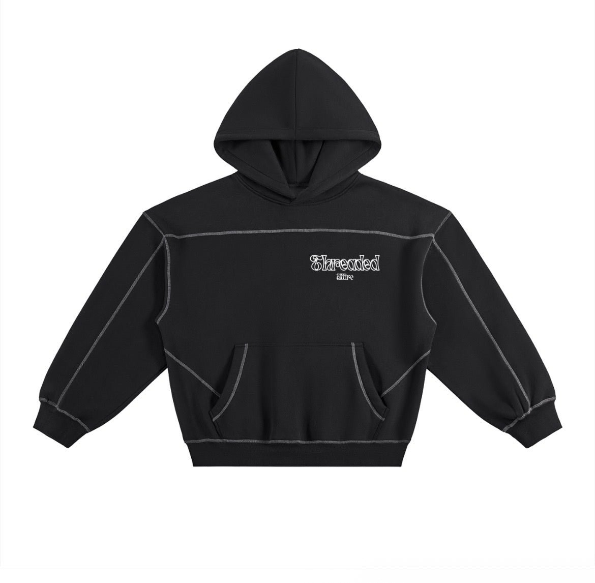 Contrast stitch boxy fit zip-up [black] – Threaded Attire