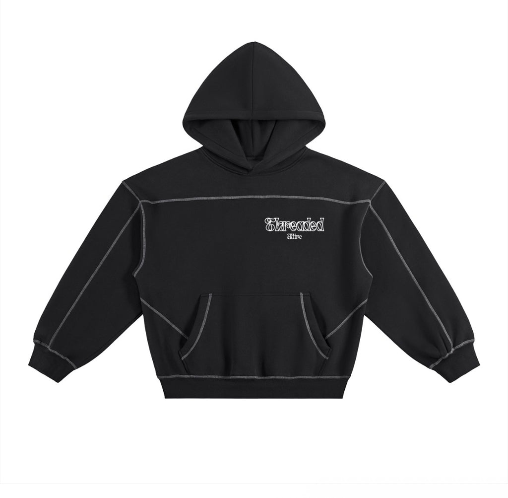 Contrast-stitched boxy fit hoodie